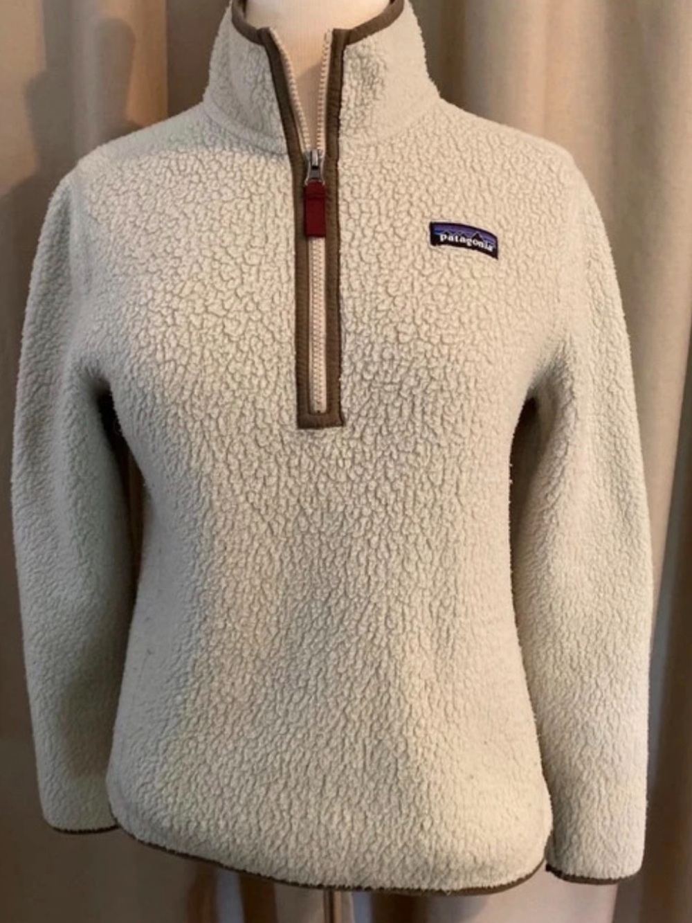Patagonia Cream Sherpa Half-Zip  Jacket with Brown Trim